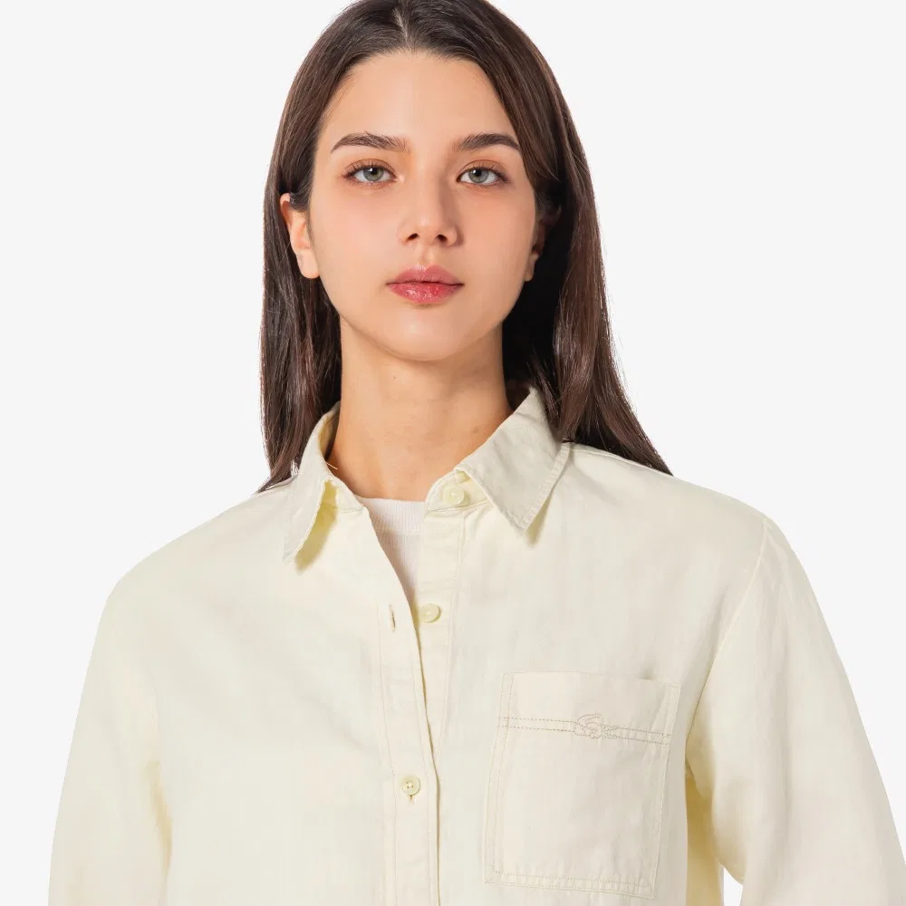 Рубашка-куртка Lacoste из денима, офф-вайт — фото 2