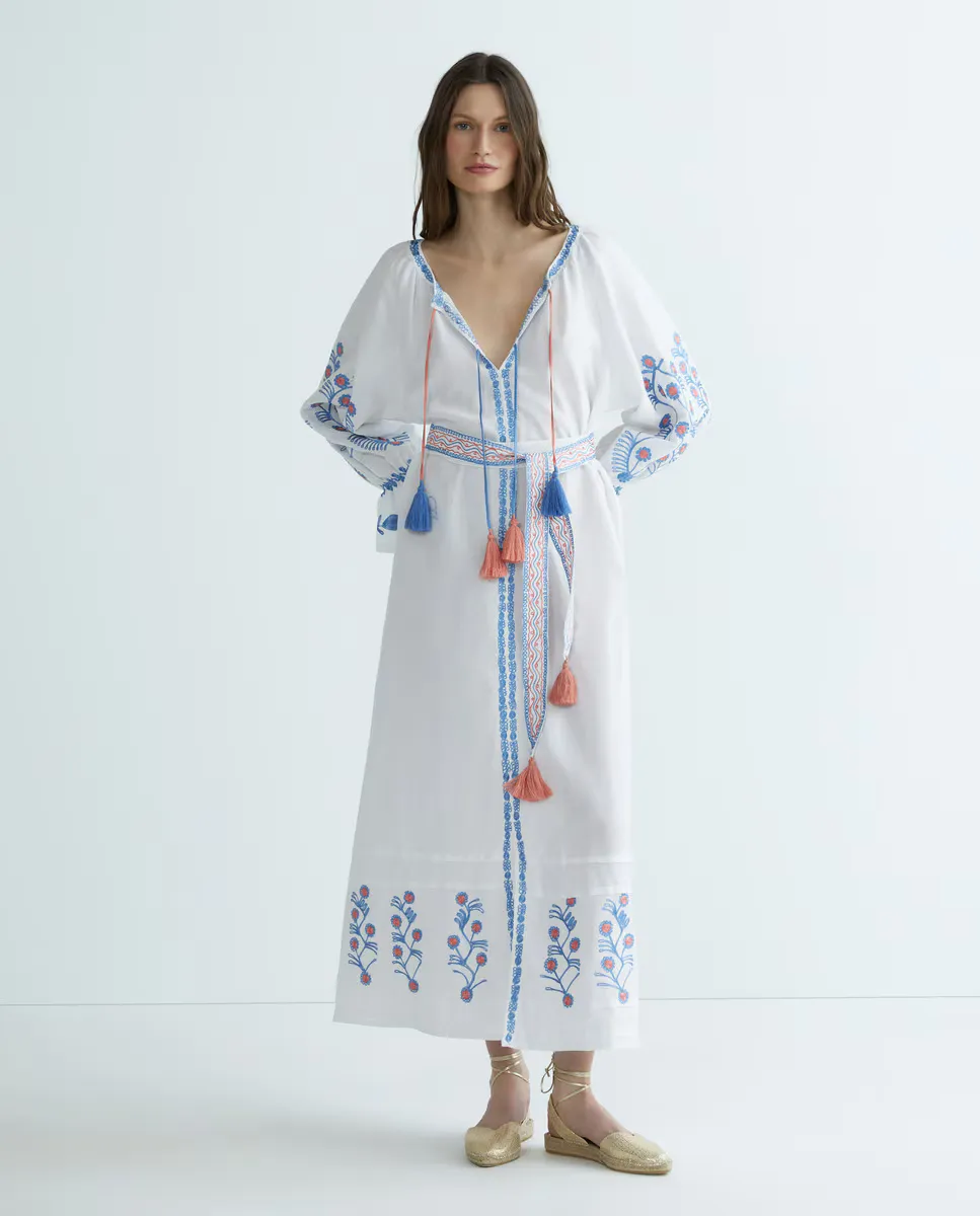 

Льняной кафтан с вышивкой Caftan by Mo, белый