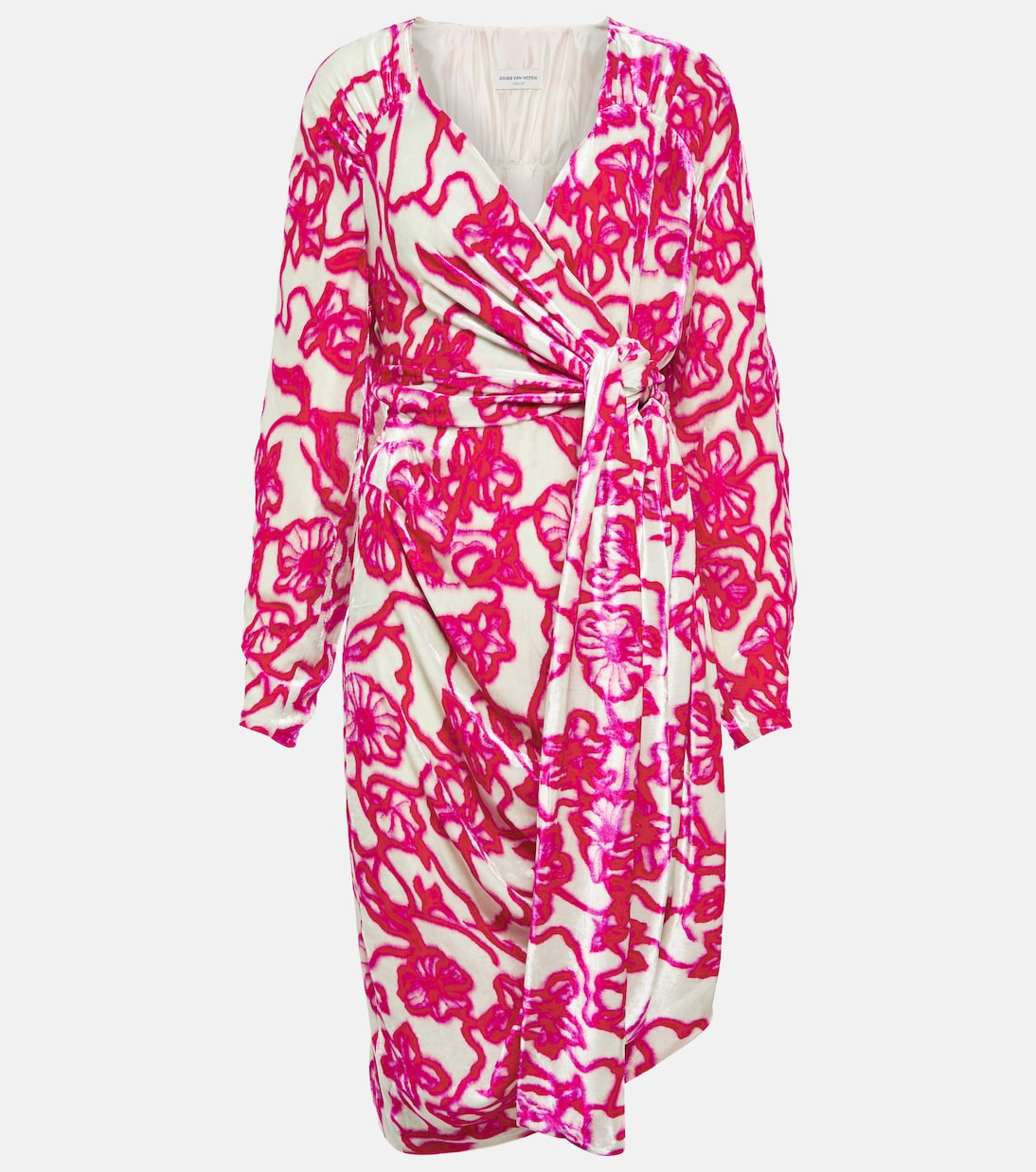 

Платье миди из бархата с принтом Dries Van Noten, фуксия