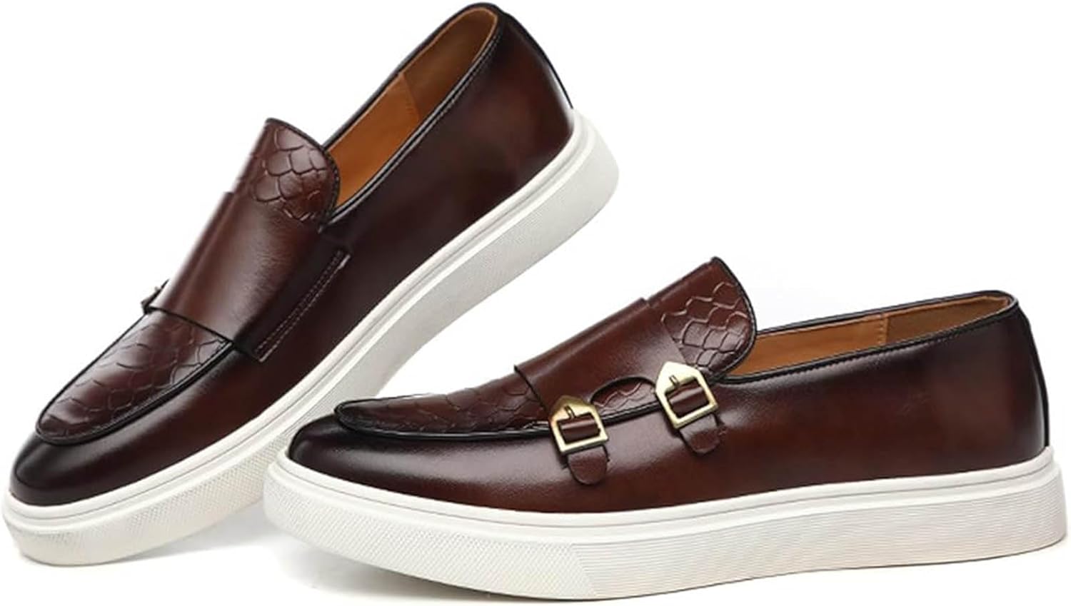 

Мужские туфли с двойной пряжкой-монах, кроссовки, повседневная мода, официальная деловая обувь из лакированной кожи Xinduoyu, коричневый