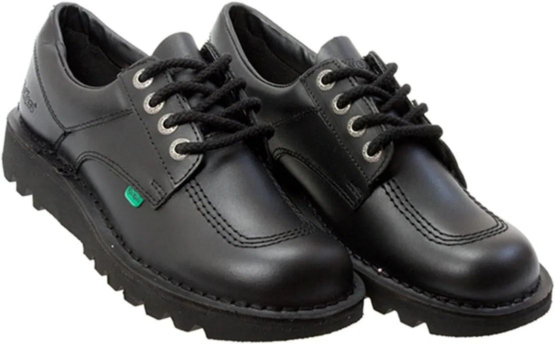 Детские кожаные школьные туфли Kickers Kick Lo Core, Black — фото 3