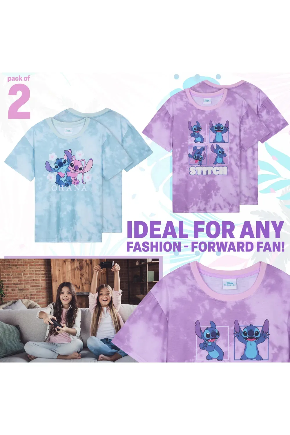 Футболки для девочек Disney Stitch 2 Pack, мультиколор — фото 2