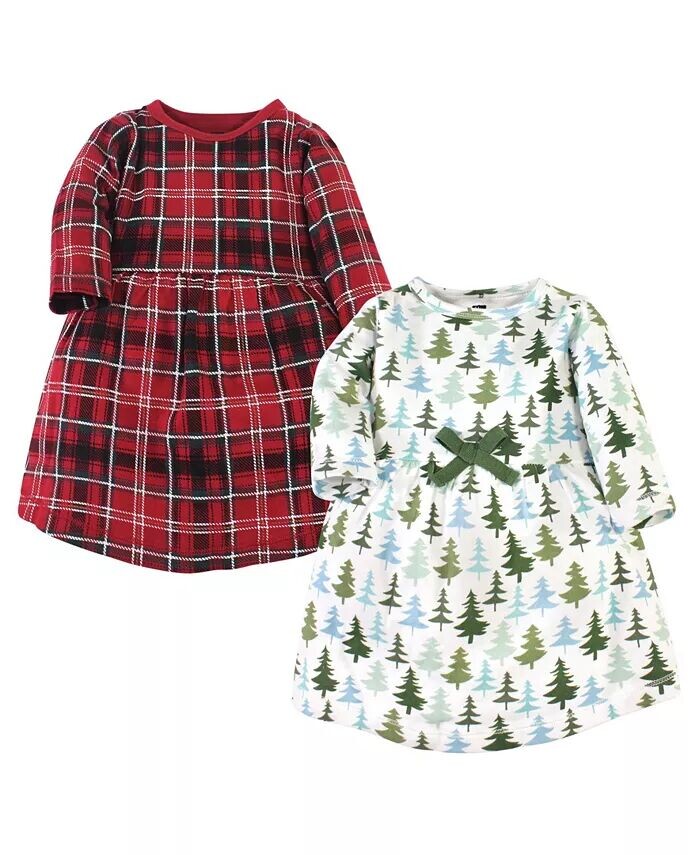 

Хлопковые платья с длинными рукавами для маленьких девочек, 2 шт., Evergreen Trees Hudson Baby, мультиколор