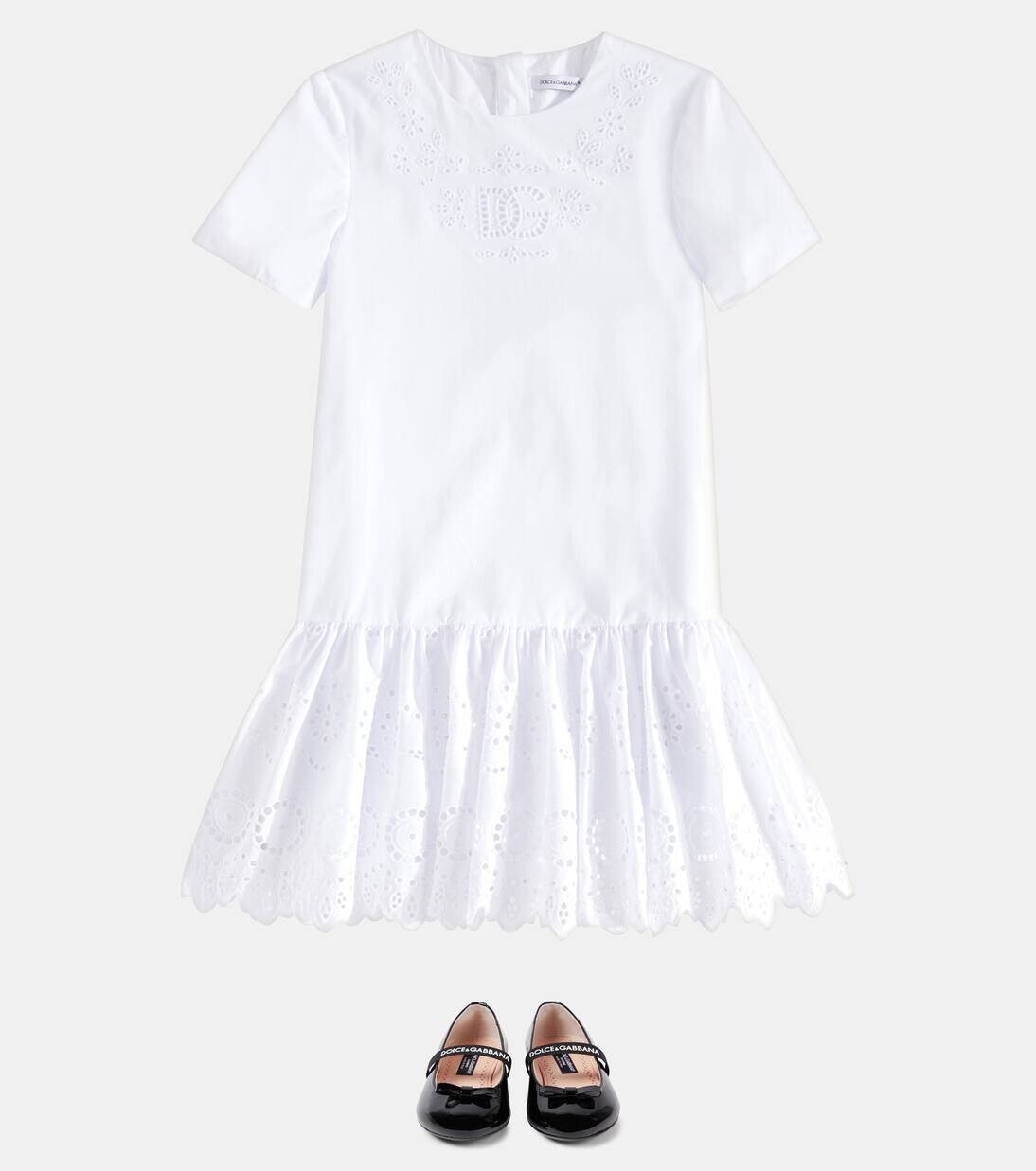 Платье из хлопка с вышитым логотипом Dolce&Gabbana Kids, цвет bianco ottico — фото 2