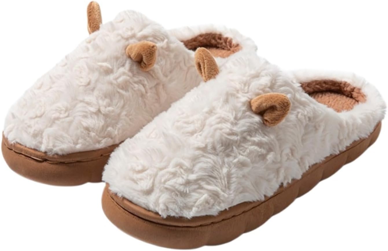 

Милые толстые плюшевые тапочки для женщин и мужчин с мягкой подошвой, теплые для дома на осень и зиму Azttoztto, белый