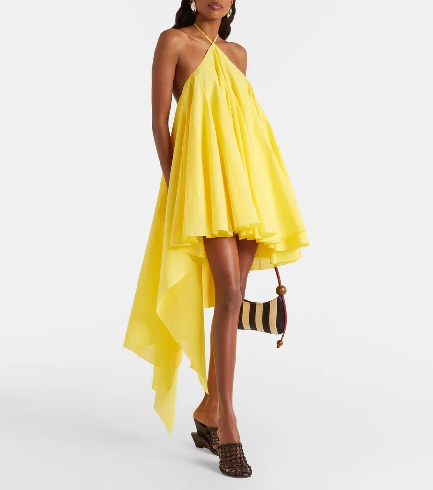 Треугольное асимметричное мини-платье из хлопковой смеси Jacquemus, желтый — фото 2