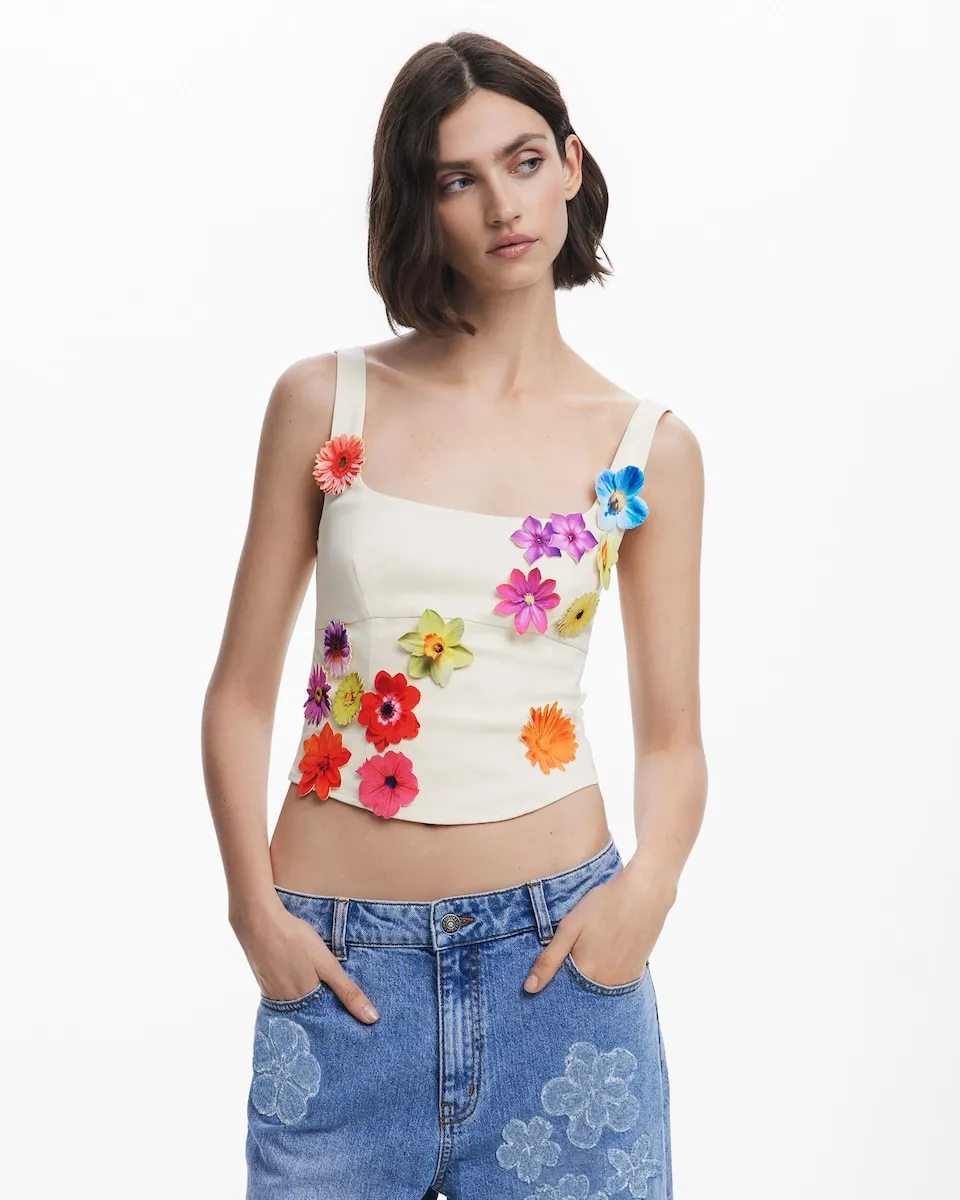 

Женский топ корсет с цветочным принтом Tyler McGillivary Desigual, бежевый