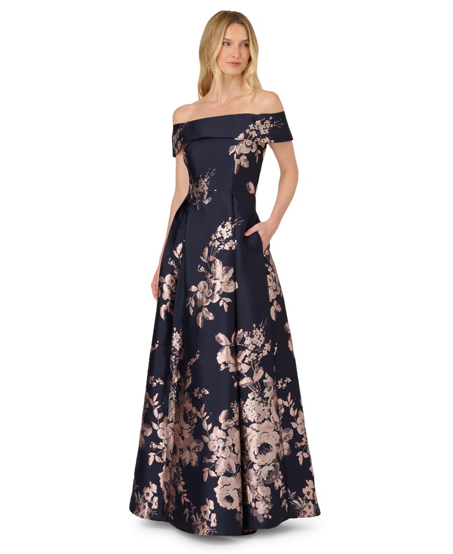 

Женское платье с цветочным принтом и открытыми плечами Adrianna Papell, Navy/Blush