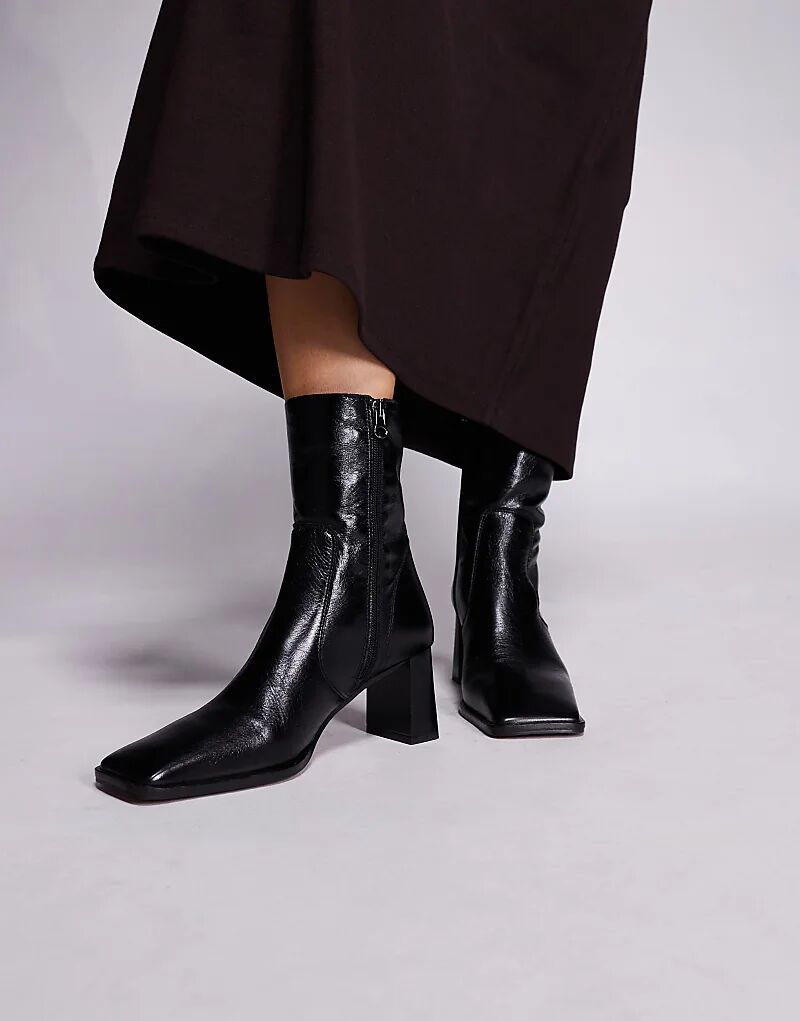 Ботильоны Ramona из кожи с квадратным носком и каблуком, черные, ASOS DESIGN — фото 2