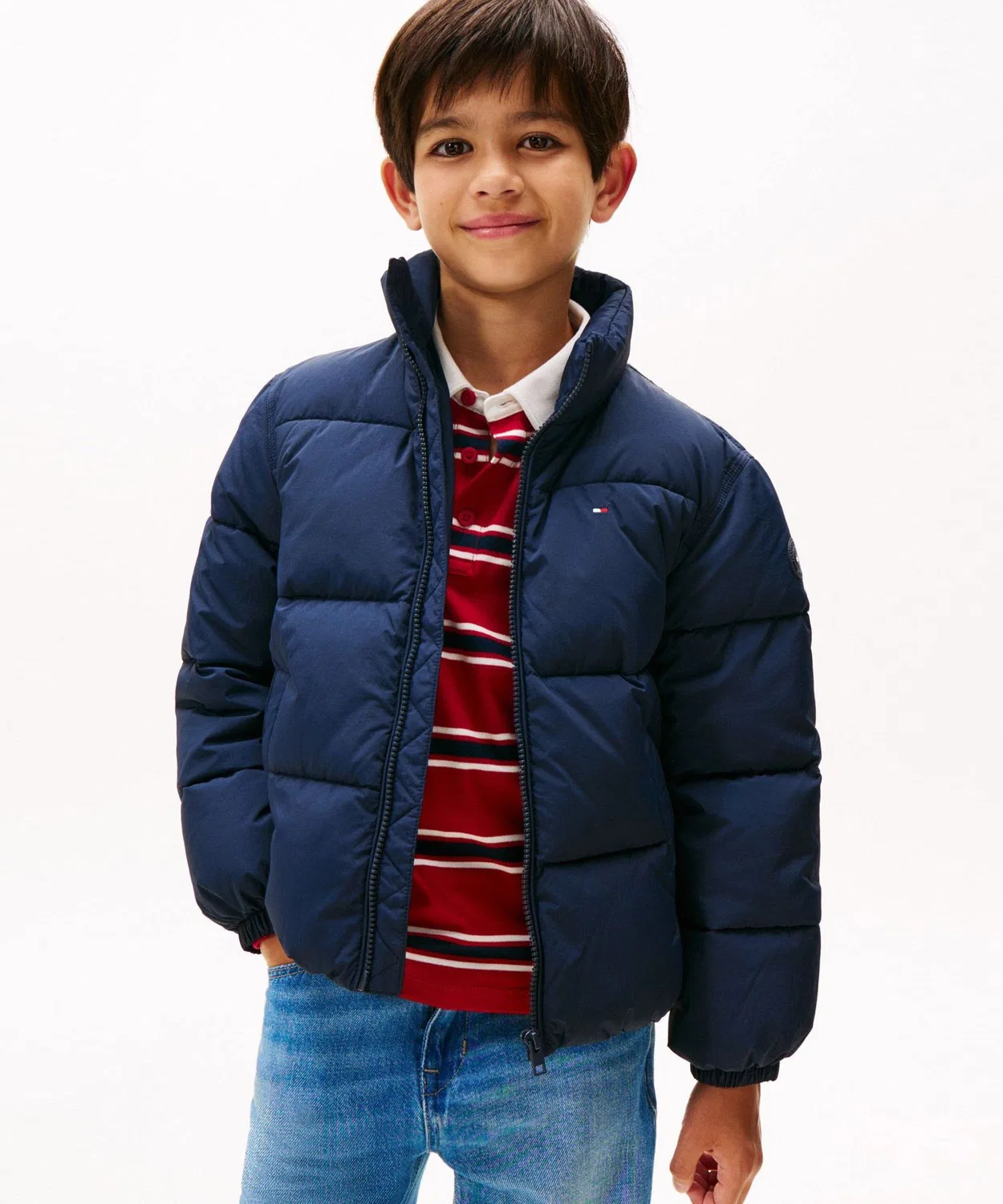 Куртка пуховая детская Tommy Hilfiger с флагом, тёмно-синяя