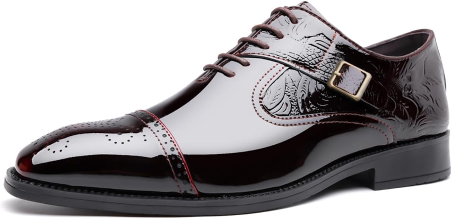 

Мужские оксфорды из лаковой кожи, Двухцветные градиентные броги с крылышком и ремешком монаха, Противоскользящая резиновая подошва для деловых мероприятий и свадеб Kelibasi, красный
