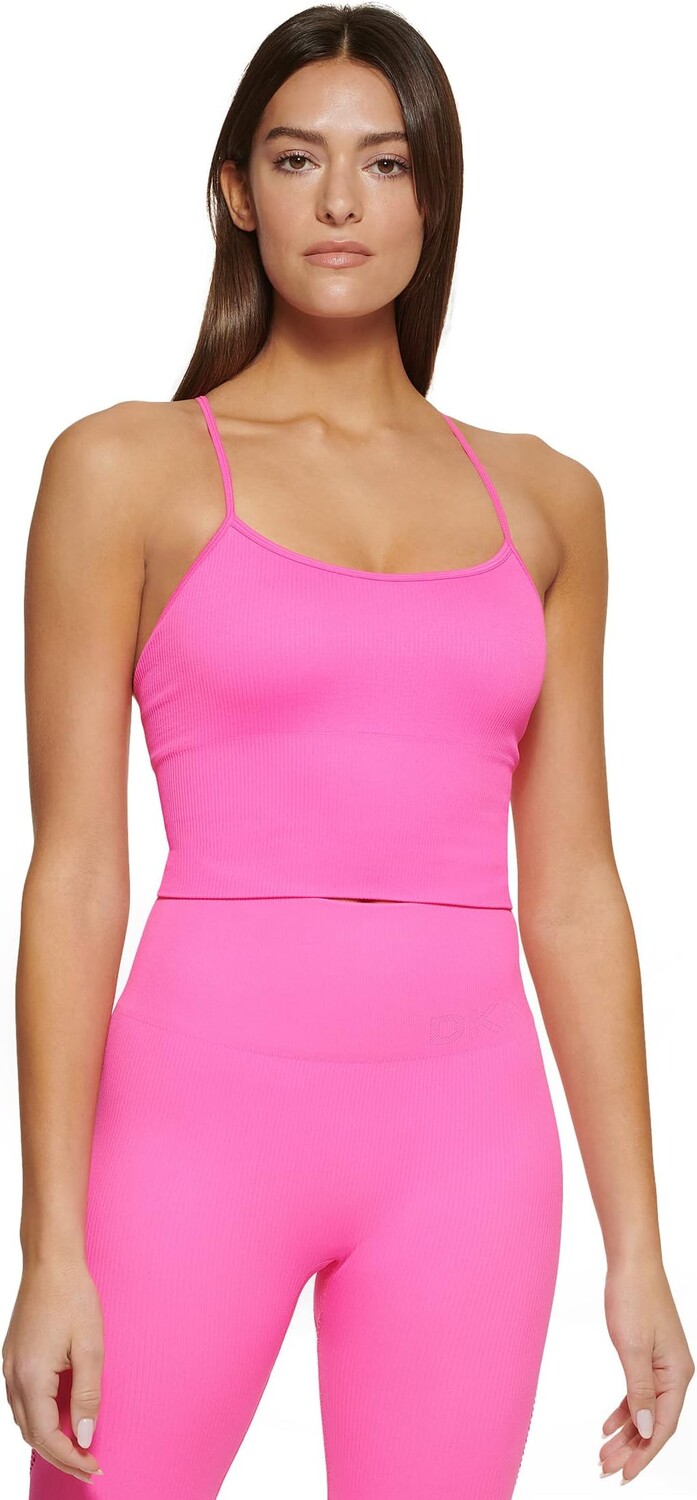 

Топ DKNY Ribbed Seamless Strappy Tank, цвет Laser Pink