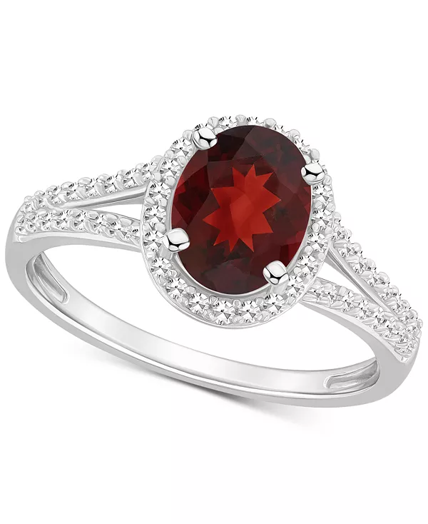 

Кольцо с аметистом (1-1/5 карата tw) и бриллиантом (1/4 карата tw) в форме овального гало, разделенное на две части, из стерлингового серебра (также с цитрином, гранатом, перидотом и голубым топазом) Macy'S, garnet