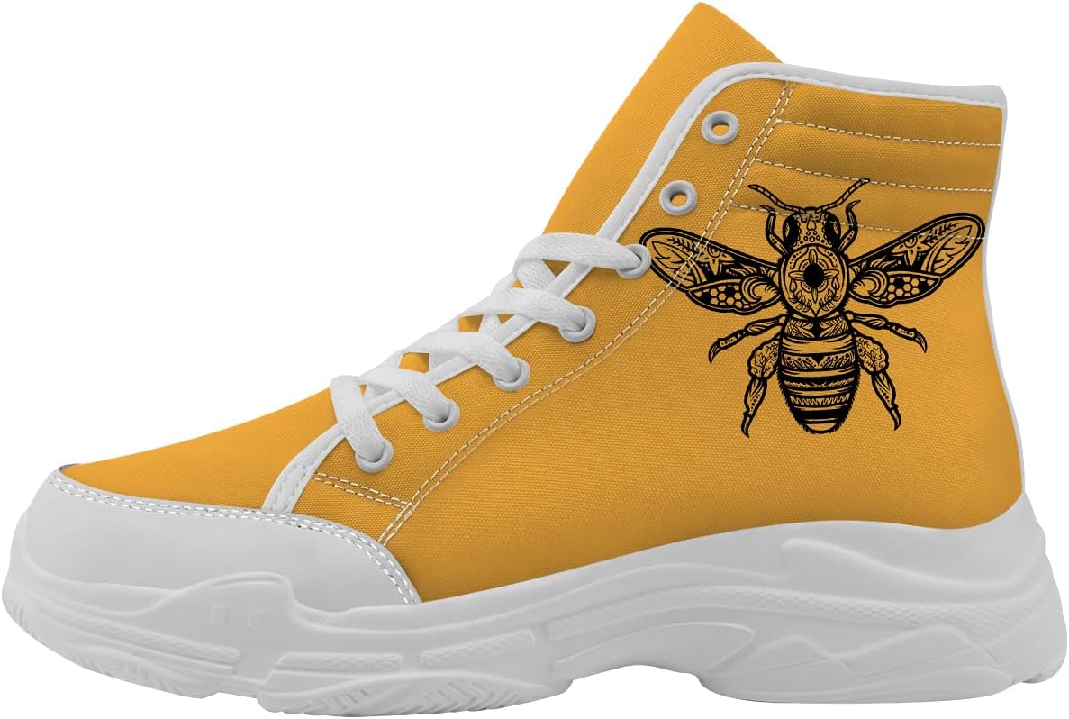 

Высокие кеды Bee для женщин и мужчин, на шнуровке, из холщовой ткани, теннисные туфли, подарок для нее и для него Quorax, желтый