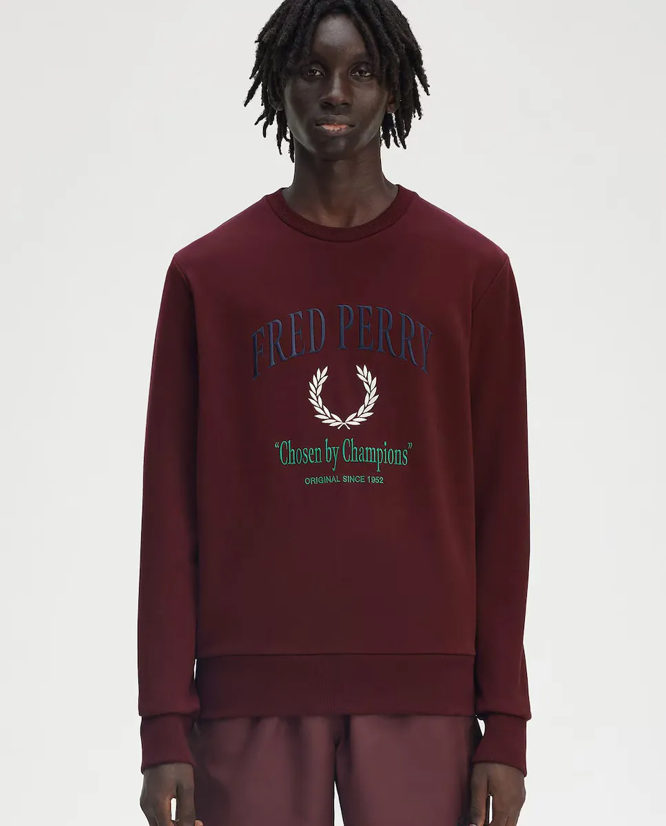 

Мужская толстовка с круглым вырезом и графическим принтом Fred Perry, гранатовый