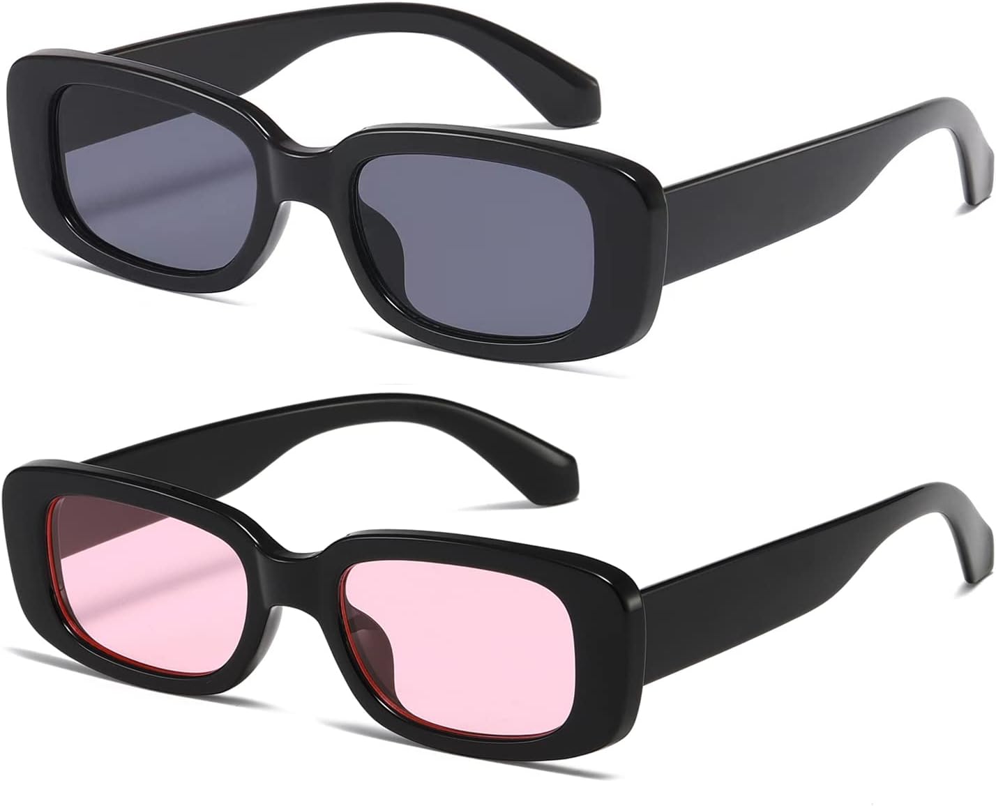 

Солнцезащитные очки Kimorn прямоугольной формы для женщин и мужчин, модные ретро-очки в стиле 90-х, защита от УФ-излучения UV 400, квадратная оправа, K1200, Black Frame Grey Lens+black Frame Pink Lens