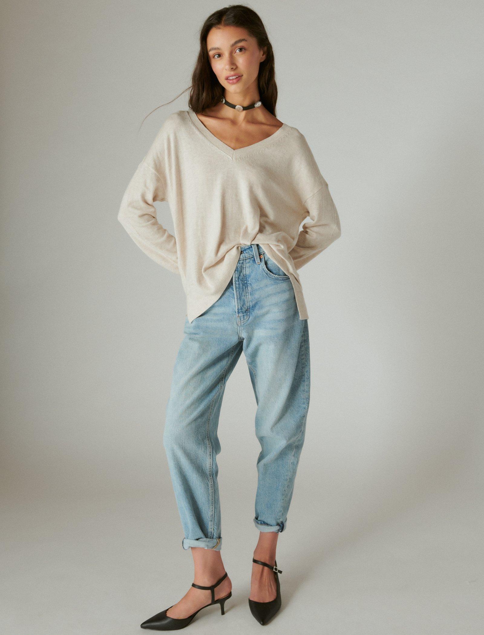 

Женский свитер Lucky Brand Cloud Soft с V-образным вырезом, цвет natural