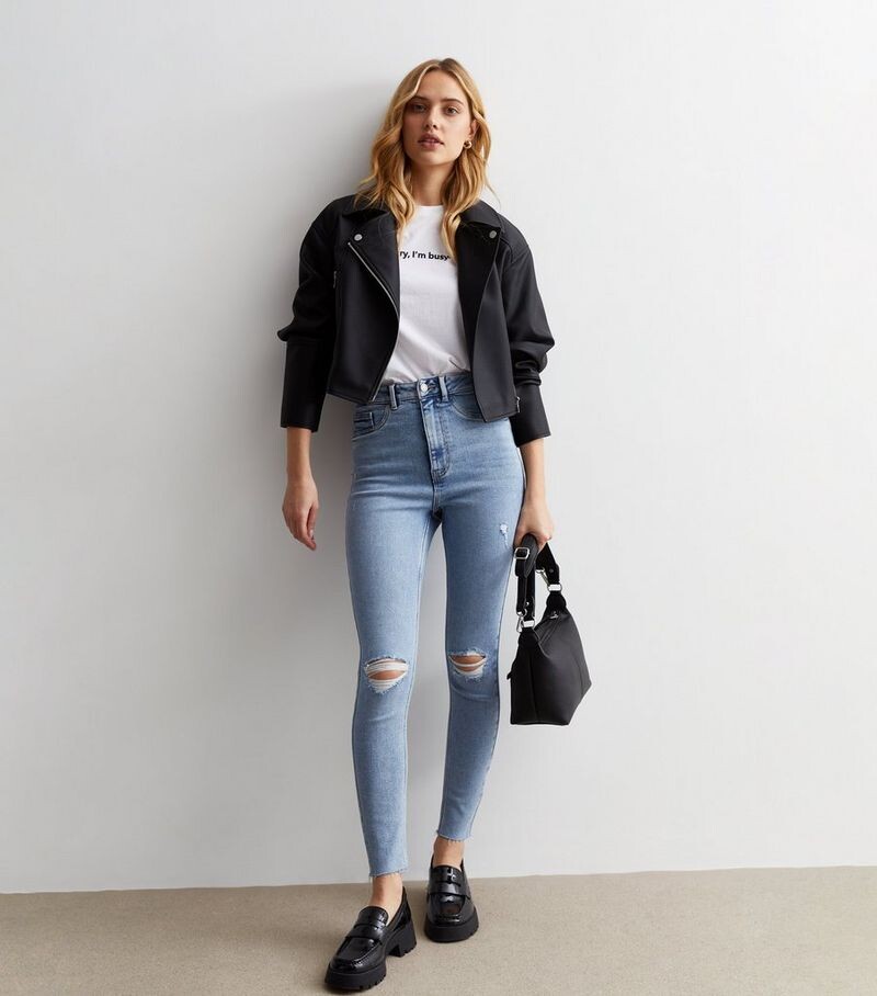 

Бледно-голубые джинсы суперскинни Hallie с рваными краями New Look, бледно-голубой