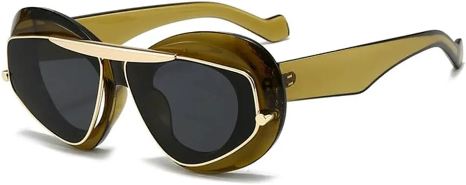 

Большие солнцезащитные очки «кошачий глаз» для женщин, ретро-линзы, янтарные оттенки, защита от ультрафиолета UV400, мужские солнцезащитные очки в стиле панк VFDHN, 3