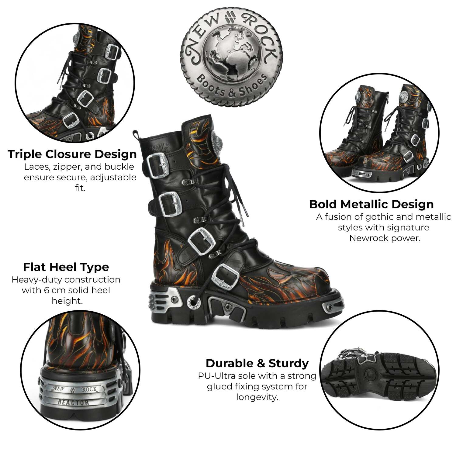 Новые готические ботинки Mid-Calf High Black Flame Leather Metallic от New Rock M-591-C58 — фото 2
