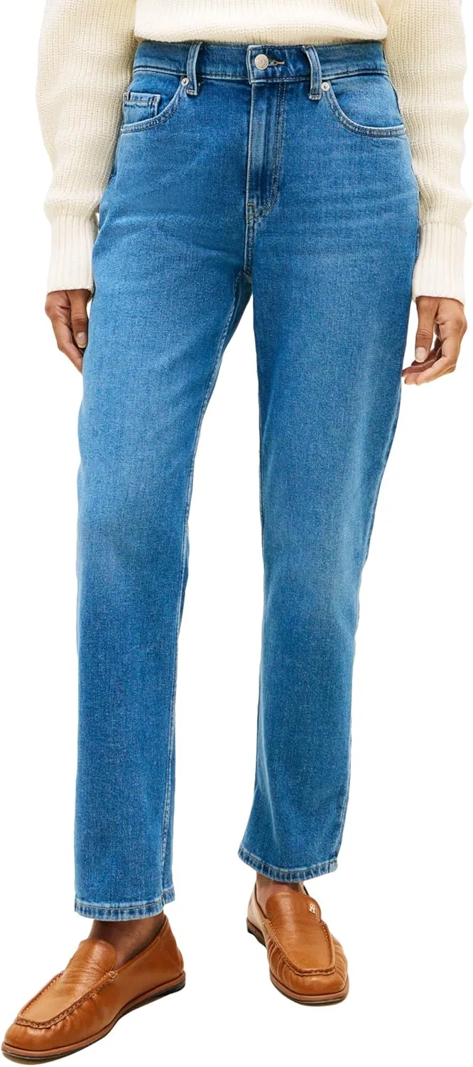 Tommy Hilfiger Женские классические прямые джинсы Mid Rise с эффектом стрейч, синий