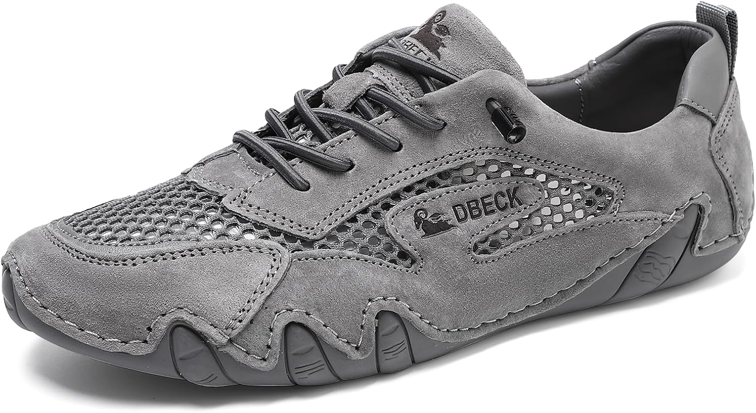 

Мужские кроссовки ручной работы из натуральной кожи для ходьбы по пересеченной местности, летние спортивные кроссовки без шнурков, сетчатые, дышащие, нескользящие Abborora, серый