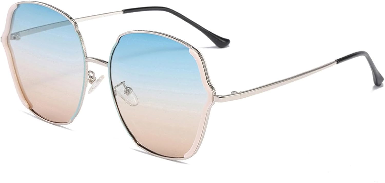 

Женские поляризованные солнцезащитные очки с металлическим оправой, мужские очки UV400 с большой оправой для вождения, кемпинга, езды на велосипеде VFDHN, Silver Blue Tea