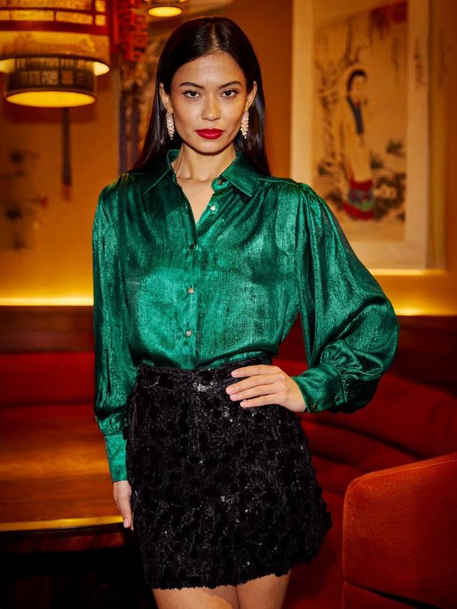 

Блуза с металлизированными рукавами-фонариками и воротником Yumi