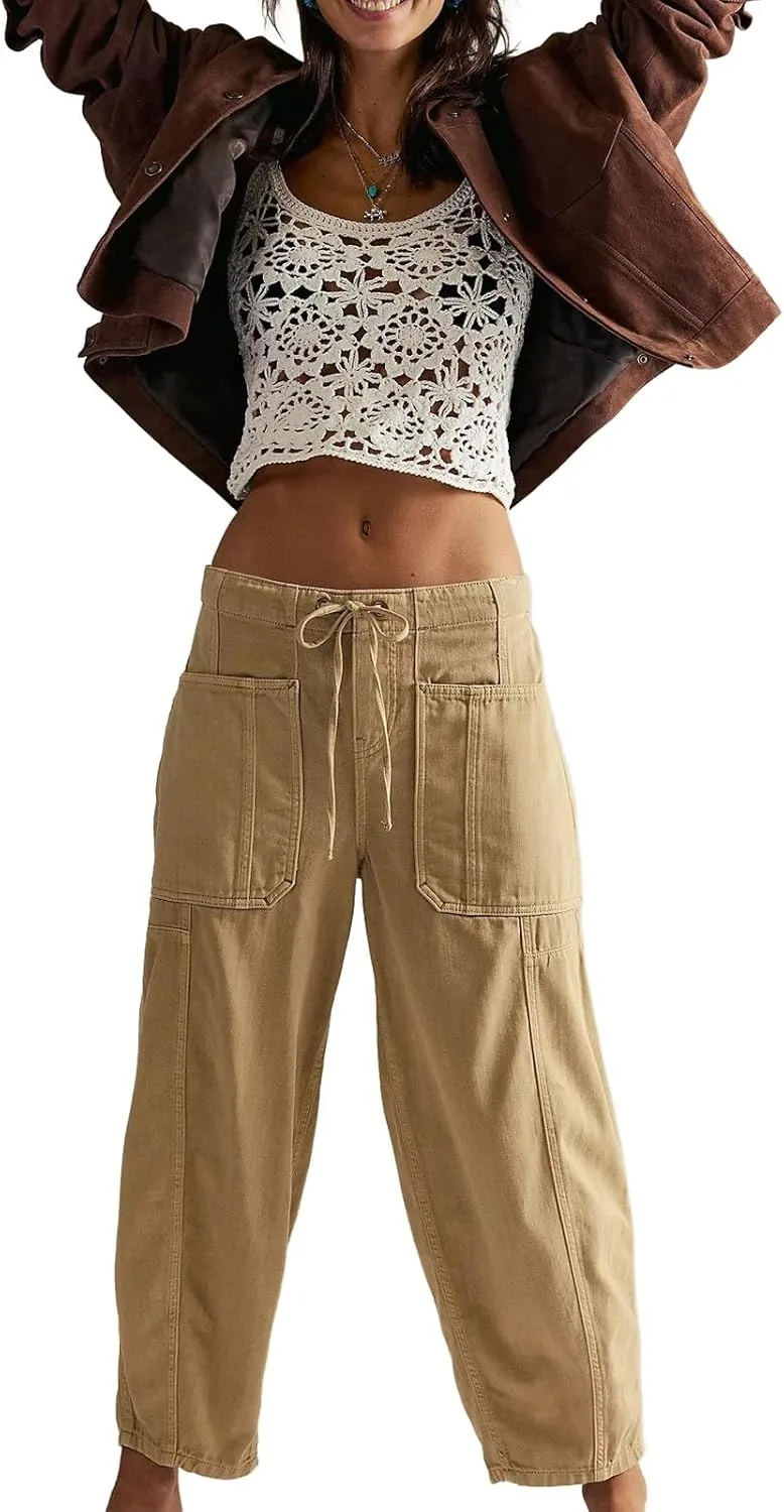 

Джинсы-бочонки для женщин с эластичной талией и кулиской