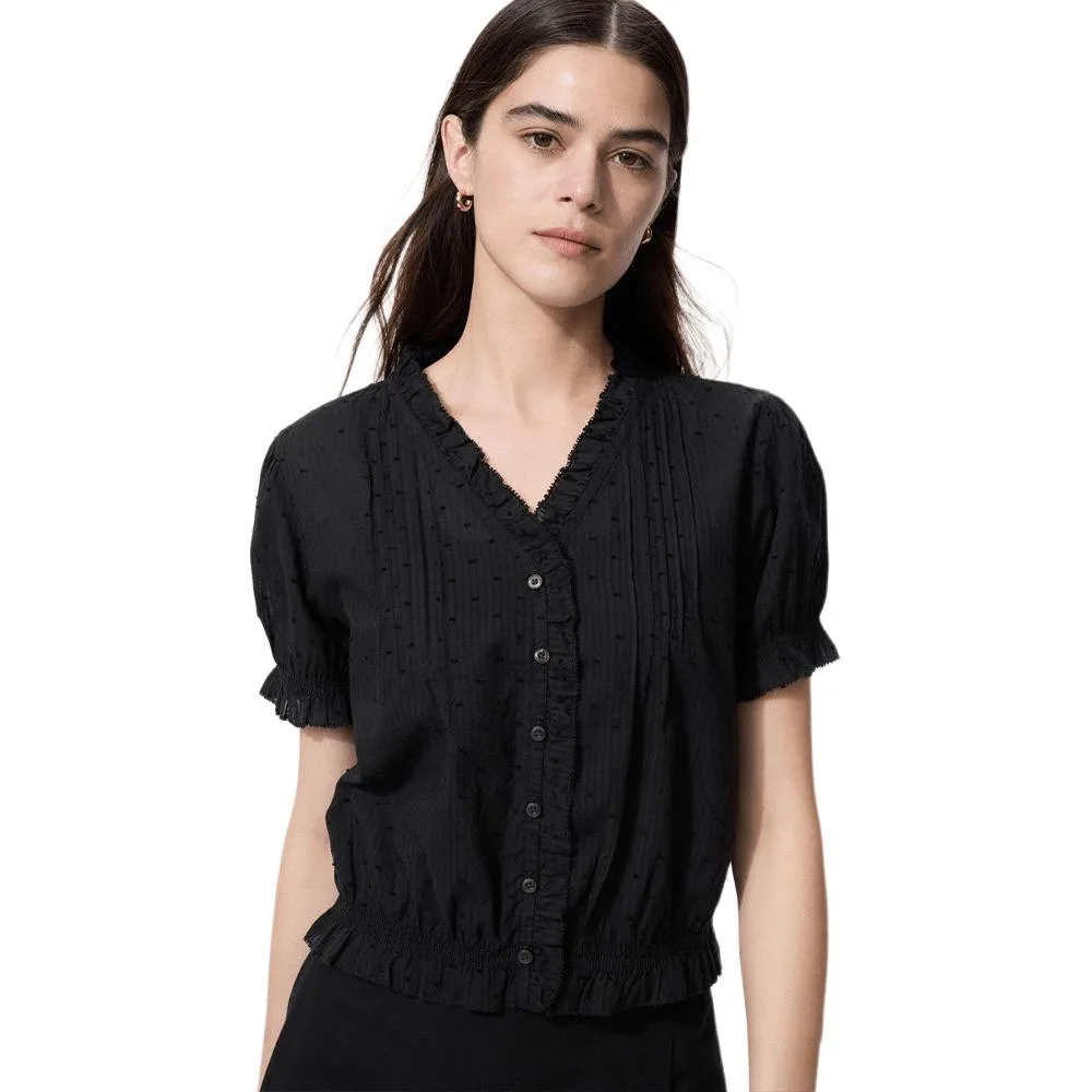 UNIQLO Футболка женская с V-образным вырезом черная SS26
