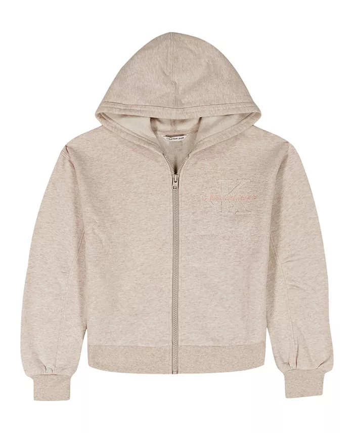 

Детская худи с длинными рукавами и передней молнией для девочек 7-16 лет Calvin Klein, загар/бежевый