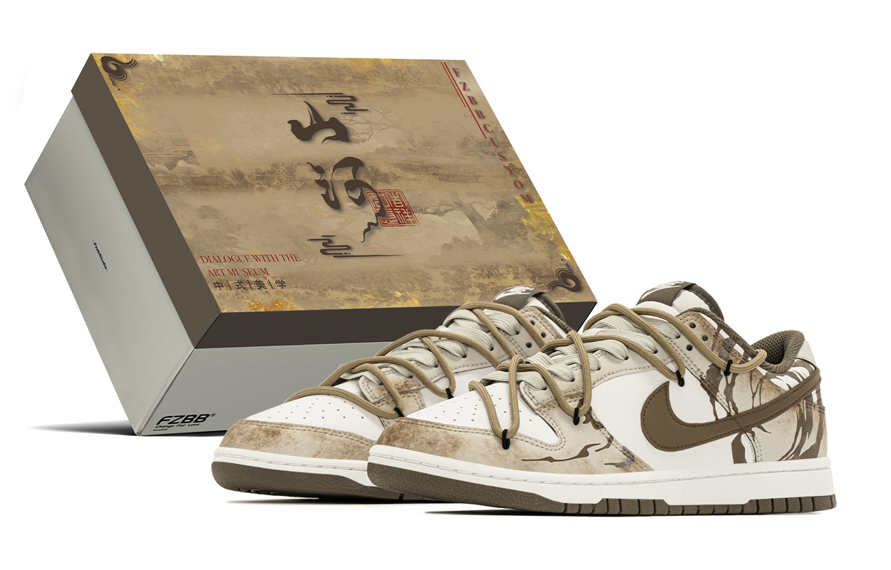 

Nike Кроссовки для скейтбординга мужские dunk chinese style box, zero to mountains and rivers, устойчивые к истиранию, низкие, brown