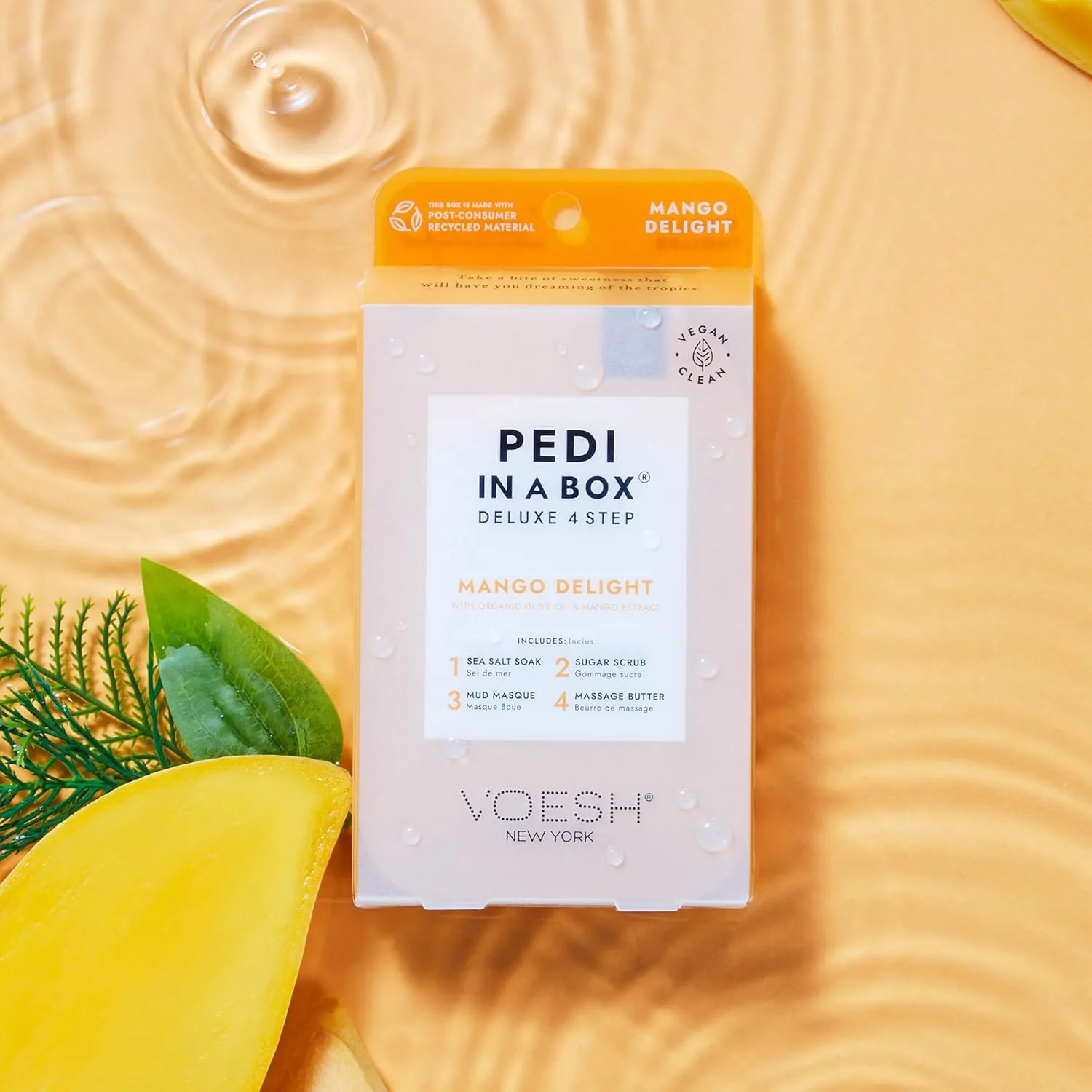 Набор для педикюра VOESH Pedi in a Box 4 Step Mango Delight - 3 шт., для домашнего педикюра, уход за ногами, принадлежности для педикюра, спа для ног, уход за ногами., VOESH Pedi in a Box 4 Step Mango Deligh — фото 2