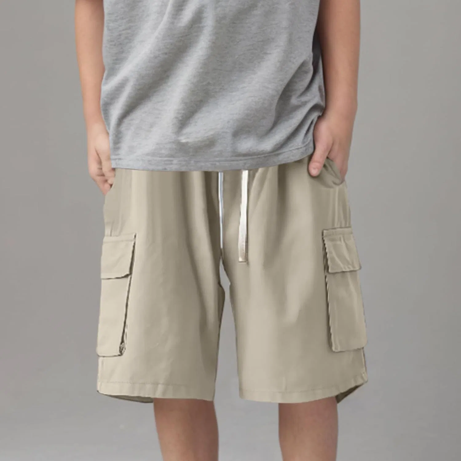 Детские шорты карго с карманами, бренд Generic, цвет Khaki — фото 3