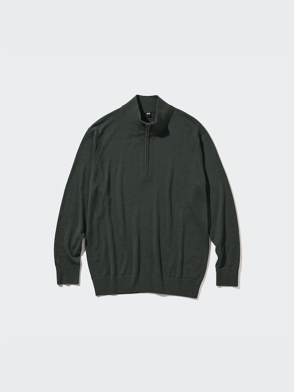 

Джемпер из мериноса на молнии наполовину Uniqlo, зеленый