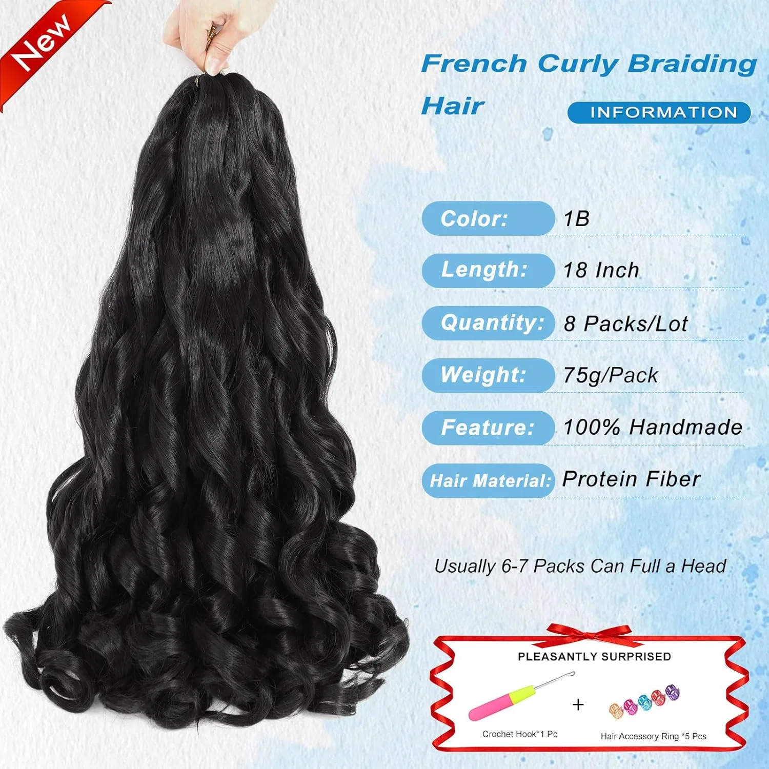 Наращивание волос Protein Fibre French Curly Braiding Hair, 8 упаковок Xrngrng, 1B — фото 2