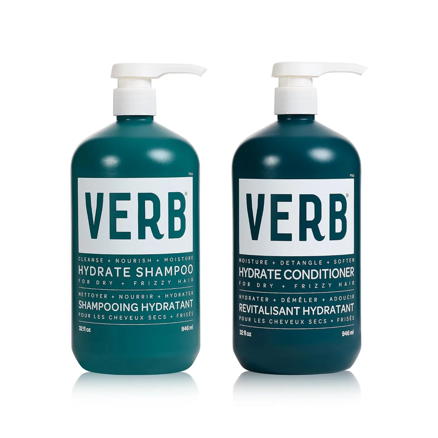 VERB Hydrate Шампунь и кондиционер в одном флаконе - Очищает и питает сухие и вьющиеся волосы, разглаживает и уменьшает пушистость - Аромат амбры и теплого жасмина 946 мл (2 шт.)