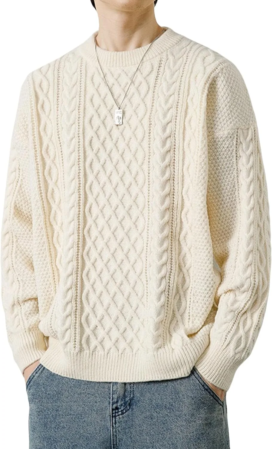 

Мужской мягкий теплый свитер с косой вязкой