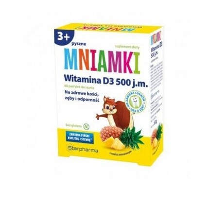 

Mniamki Витамин D3 Детская иммунная система Здоровые кости зубов 60 жевательных таблеток, Starpharma