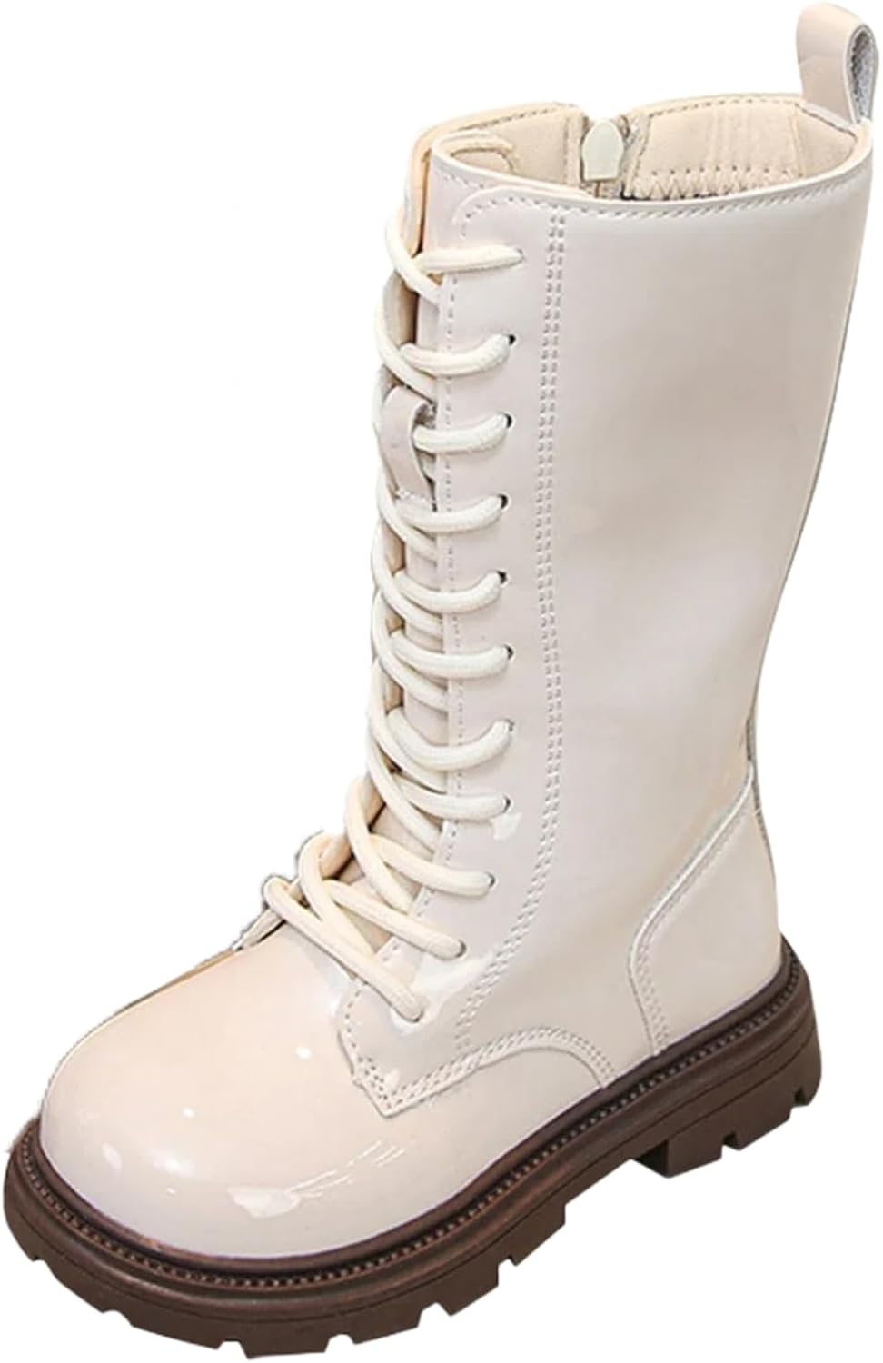 

Generic Детские сапоги для девочек до колена, с молнией и шнуровкой, боевые сапоги 2025 года, модные кожаные школьные сапоги, панк-готика, белые ботильоны, на возраст 4-12 лет