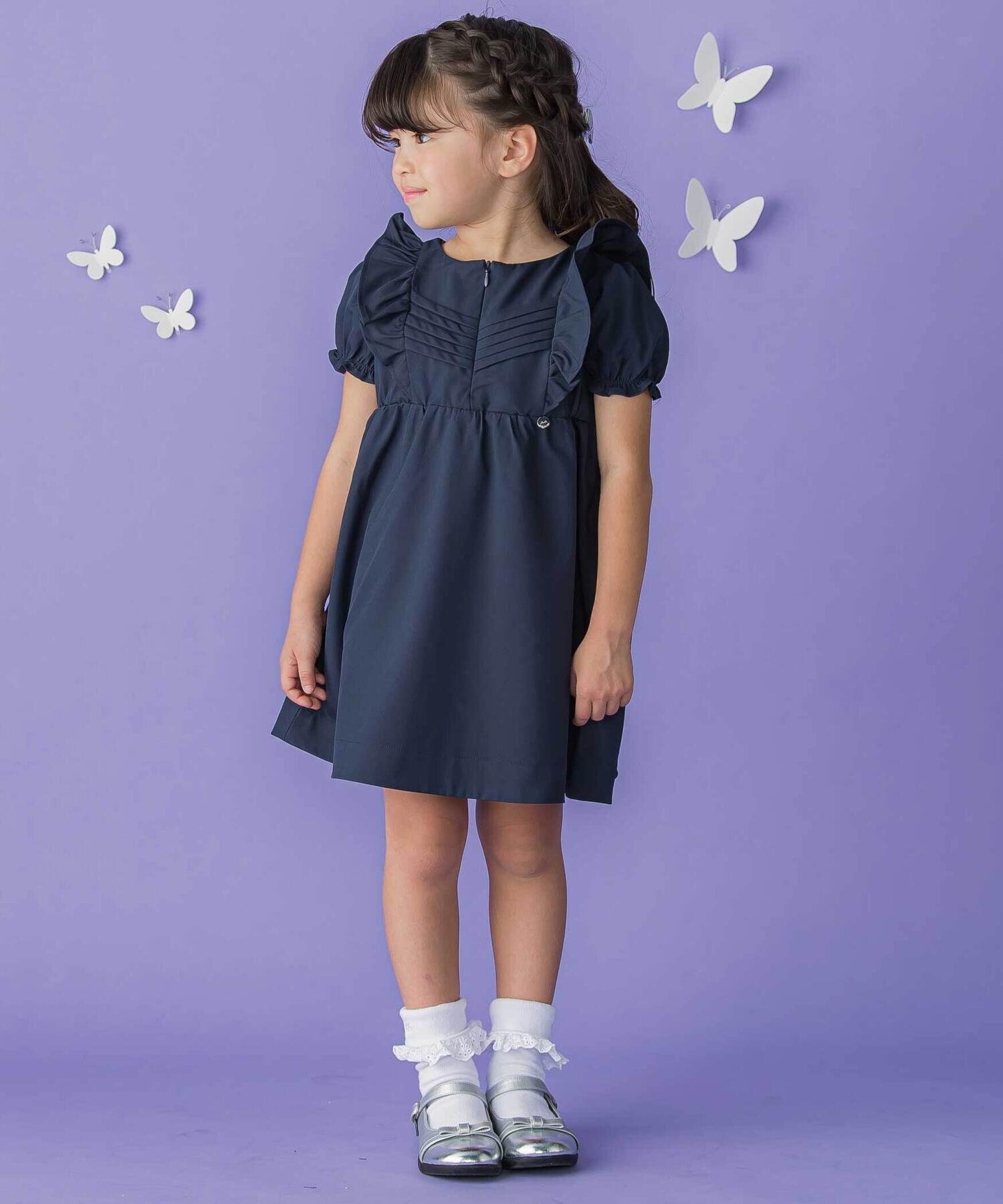 Платье с пышными рукавами и складками по центру (95–150 см) Bebe Petits Pois Vert, Navy — фото 4