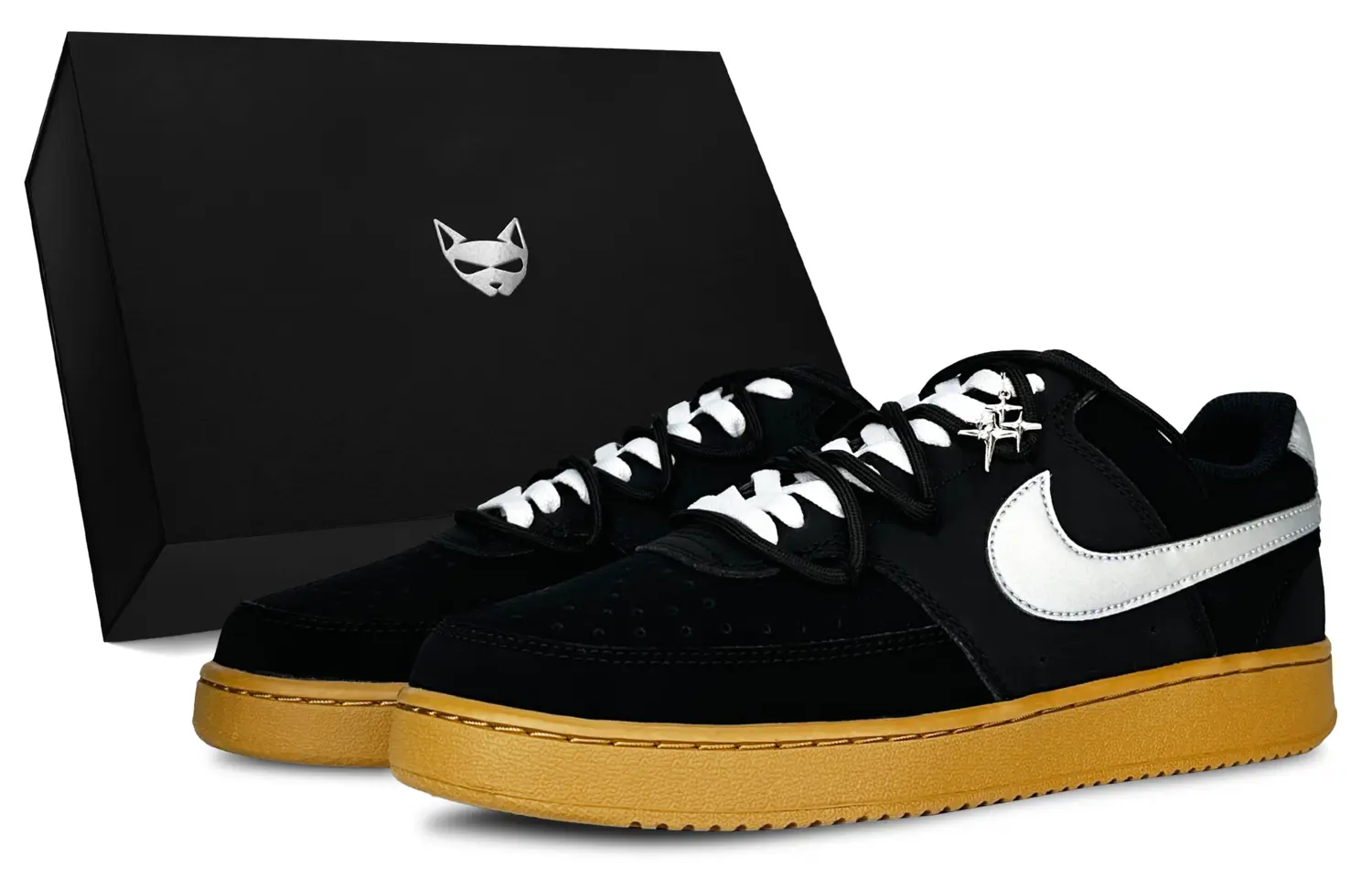 

Court Vision 1 Dimensional Wave, переливающиеся Cat Waterproof низкие скейтерские кроссовки для мужчин в цвете Flowing Silver Nike, Metallic серебряный-черный Box