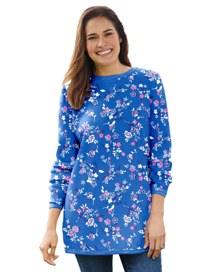 

Термотолстовка Plus Size Within из ультрамягкой вафельной ткани Woman Within, Bright cobalt multi delicate floral