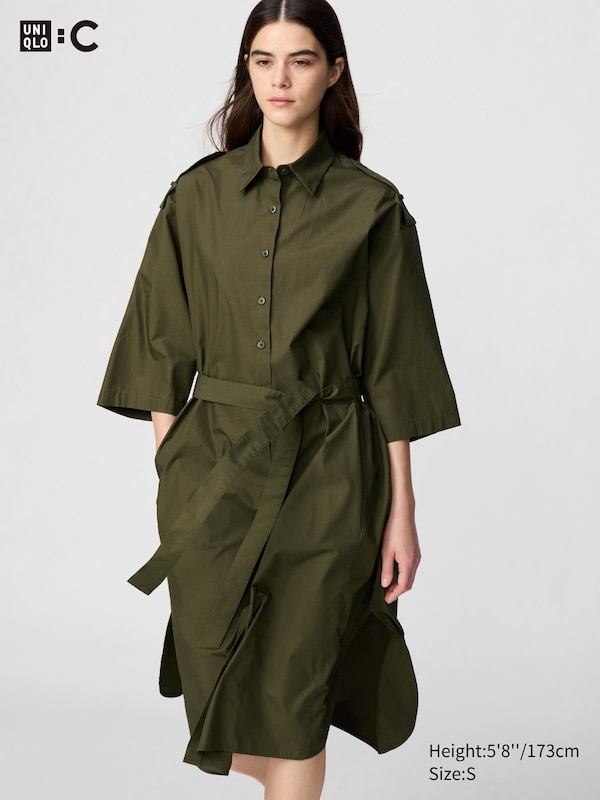 

Платье-Рубашка свободного покроя из хлопка (половина рукава) Uniqlo, зеленый