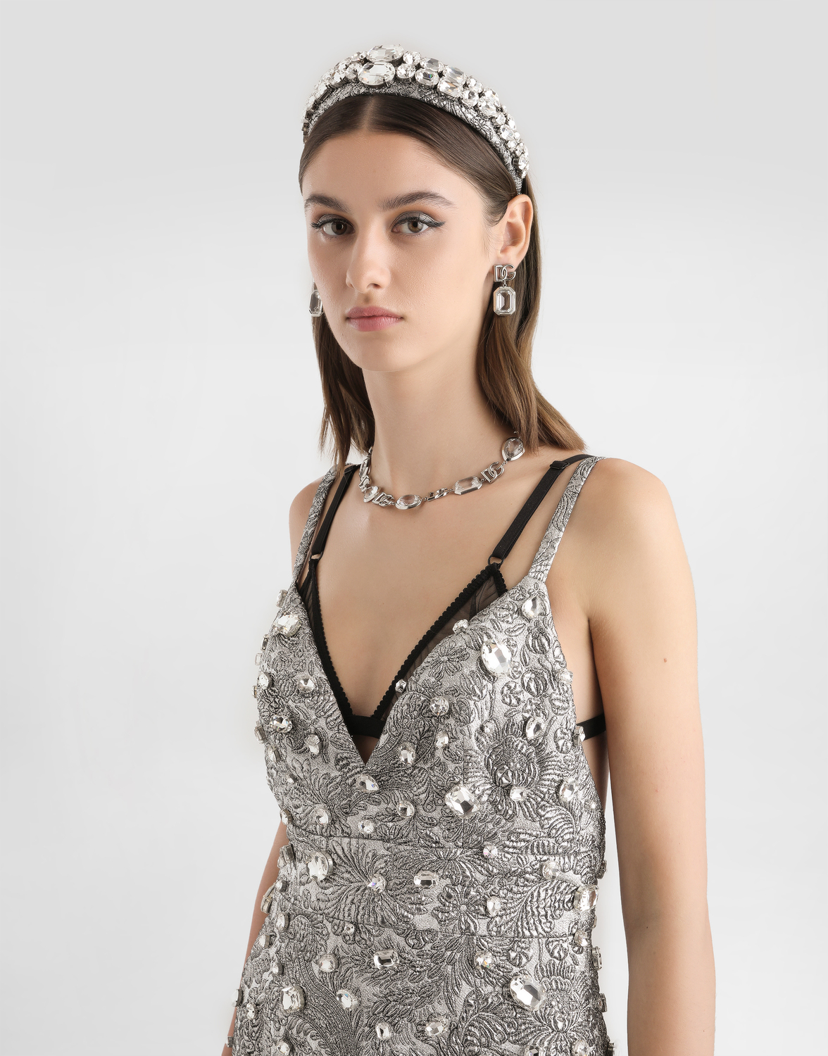 Жаккардовый ободок с цветочным узором и вышивкой DOLCE & GABBANA, мультиколор — фото 2