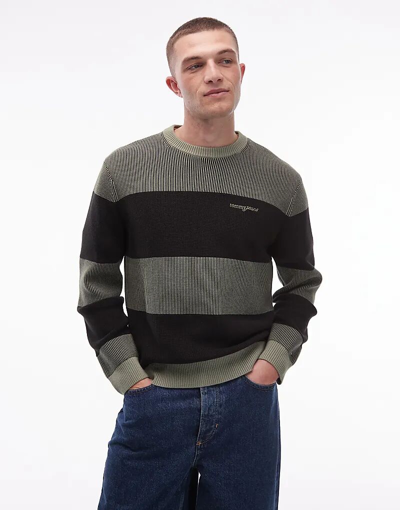 

Джемпер Tommy Jeans с вафельной текстурой в полоску шалфея и черного цвета