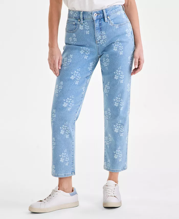 

Укороченные джинсы-капри с завышенной талией и манжетами Petite Mid-Rise Curvy Roll-Cuff Capri Style & Co, мультиколор