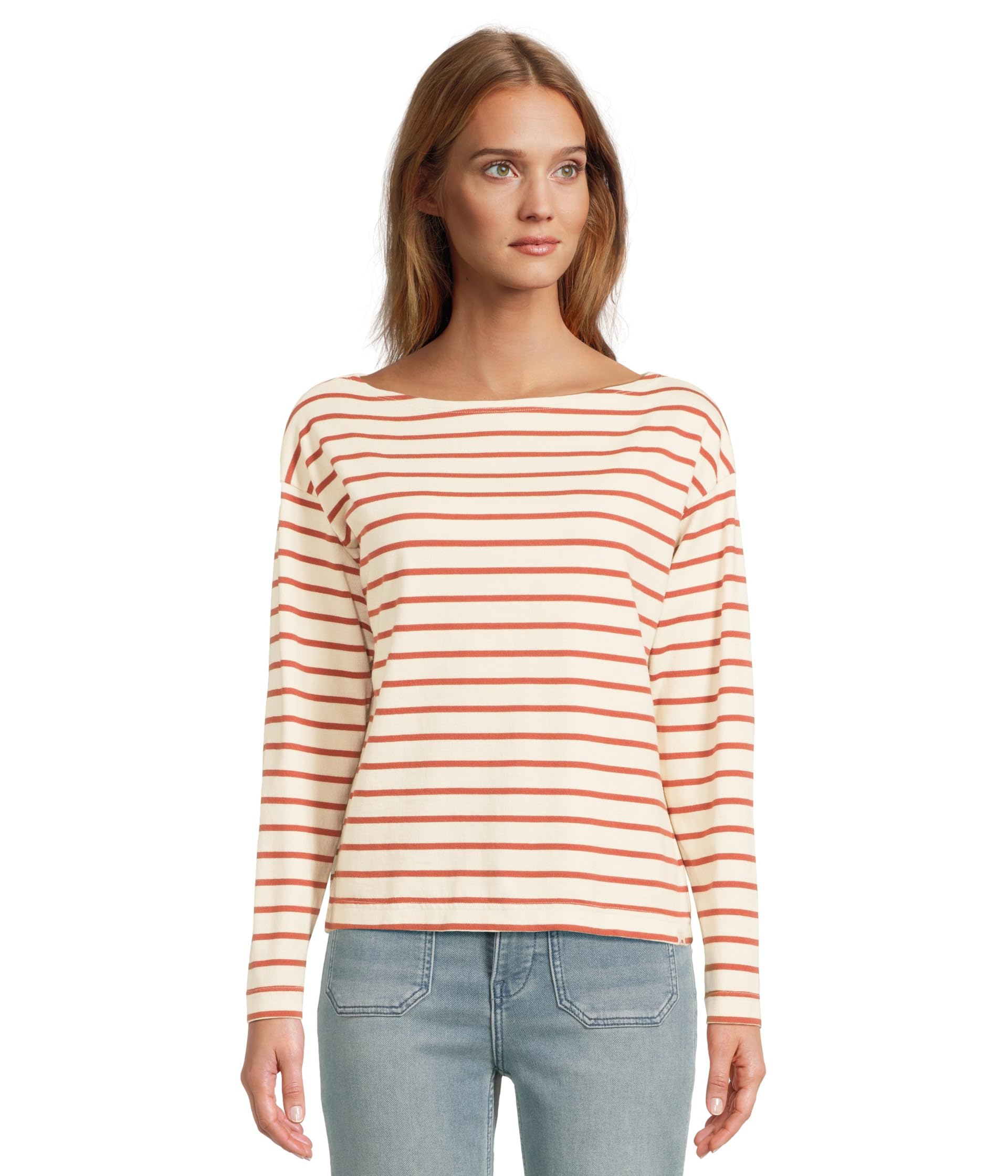 

Топ Faherty Sport Jersey Boatneck Top, цвет Atlantic Clay Stripe