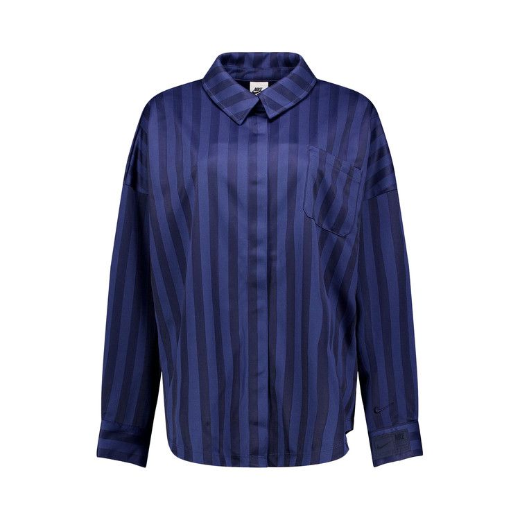 

Рубашка Nike Sportswear Oversized Jacquard Striped Button-Down Shirt, Midnight Navy/Obsidian
