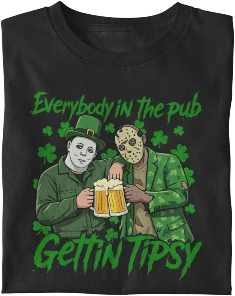 Футболка Jason and Michael Getting Tipsy | Смешной ужастик на День Святого Патрика, унисекс Generic, зеленый — фото 2